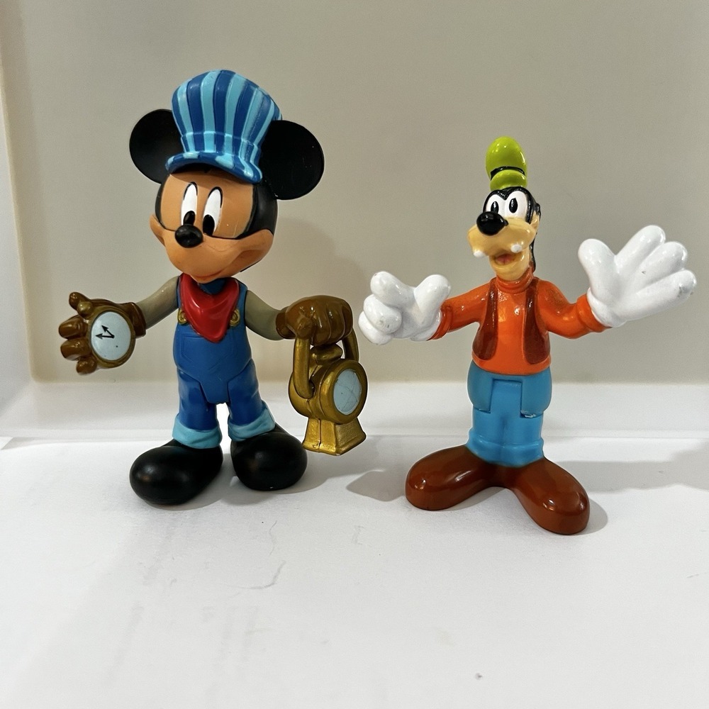 Disney Store Train Conductor Engineer Mickey Mouse PVC Figure 3.5" & Goofy 3"